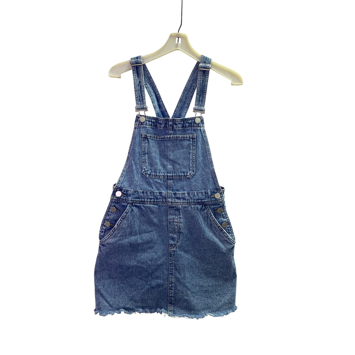 H&M Womens Blue Denim Overall Dress Frayed Hem Cotton Blend Casual Size 4