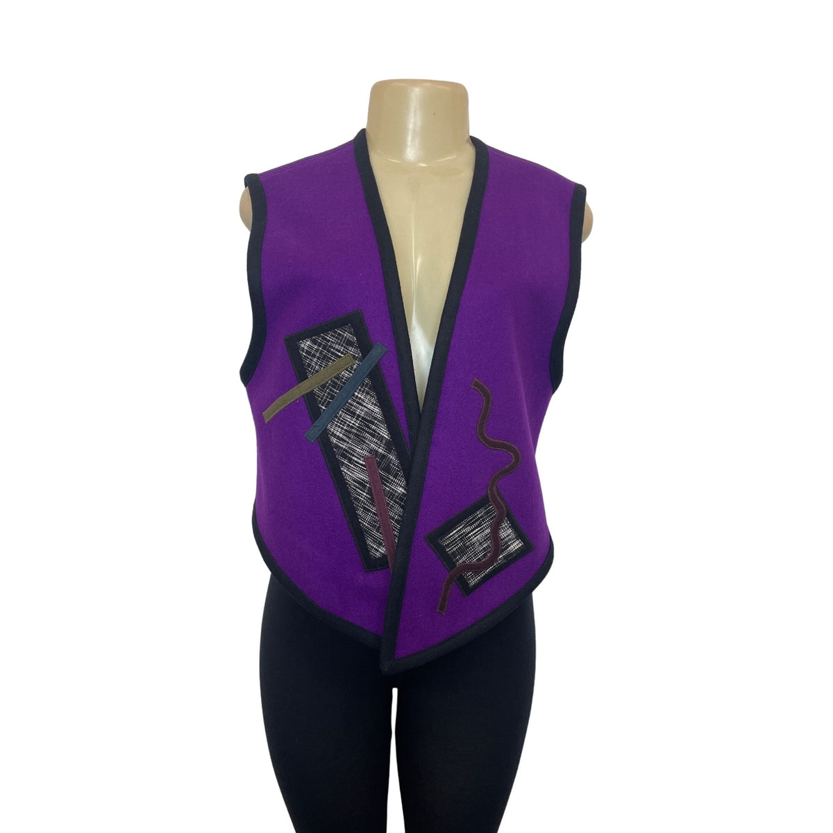 Beppa 2 Women’s 80's Vintage Purple Geometric Art  Open Vest Sz 1