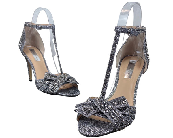 INC International Concepts Pewter Rhinestones Risha T-Strap Heels Sz- 7.5M