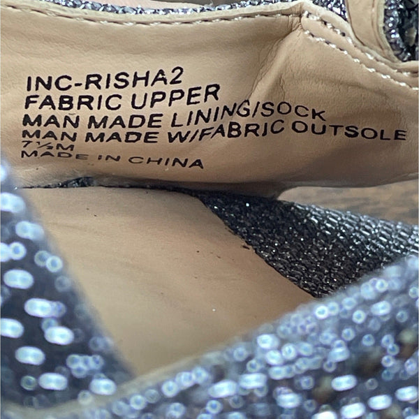 INC International Concepts Pewter Rhinestones Risha T-Strap Heels Sz- 7.5M