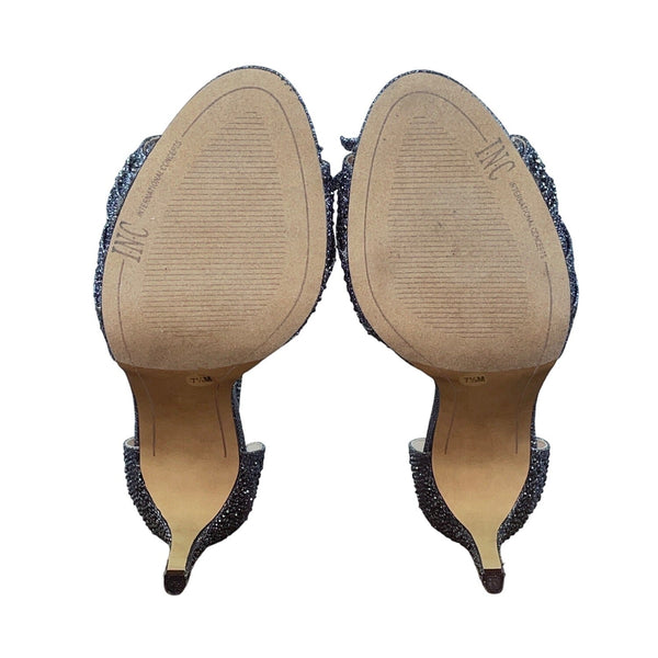 INC International Concepts Pewter Rhinestones Risha T-Strap Heels Sz- 7.5M