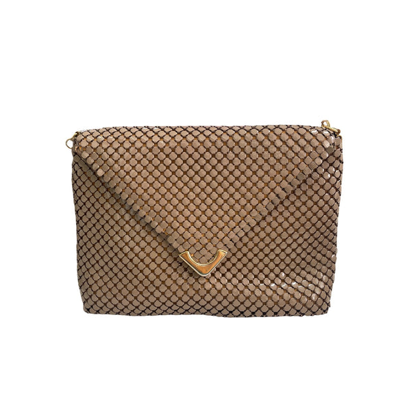 Vintage Metal Envelope Crossbody Bag With Gold Accents