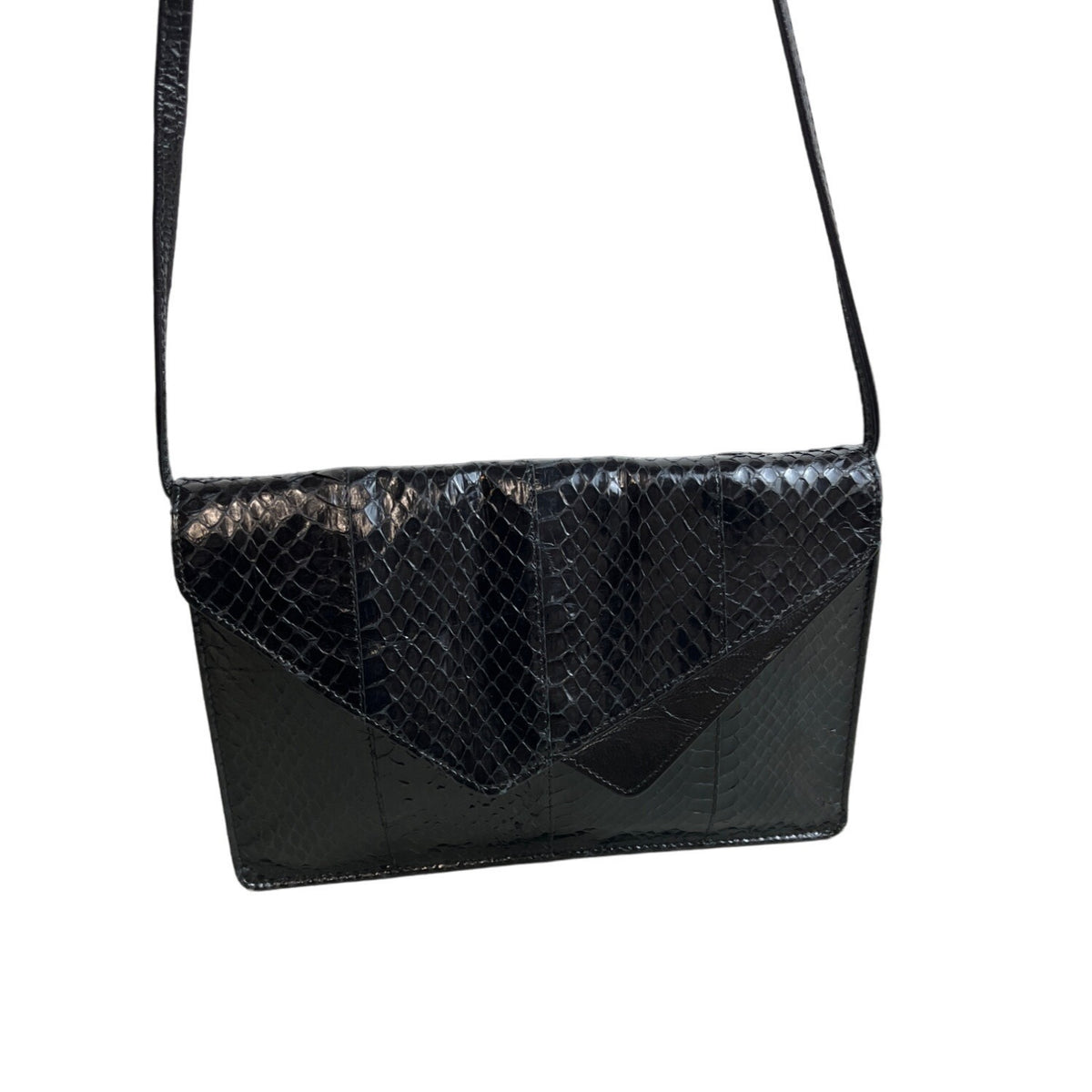 Unbranded Women's Black Faux Croc Leaher Skin Envelope Shoulder Bag Sz S