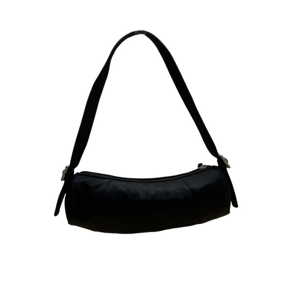 Ann Taylor Black Satin Rhinestone Buckle & Zipper Closure Shoulder Clutch Szize M