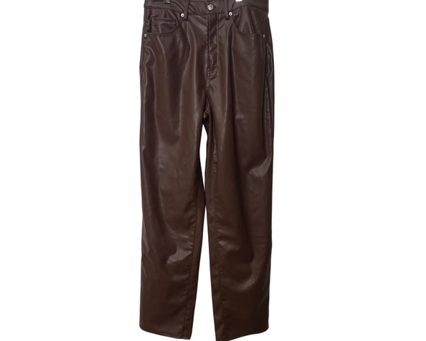 H&M Womens Brown Faux Leather Straight Pants Size 6 High-Waist Stylish Casual