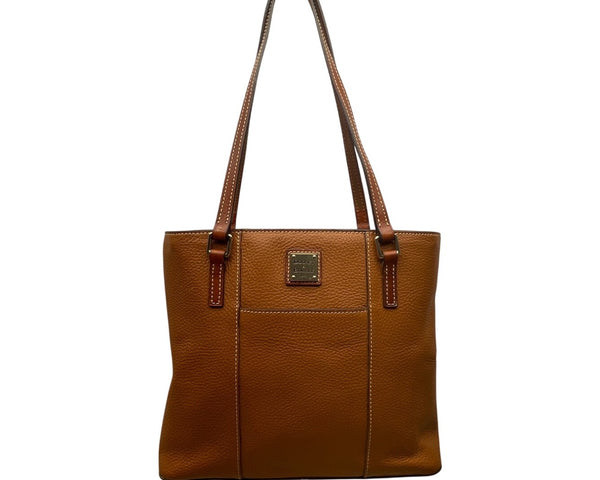 Dooney & Bourke Tan Brown Pebbled Leather Gold Accents Double Strap Shoulder Bag