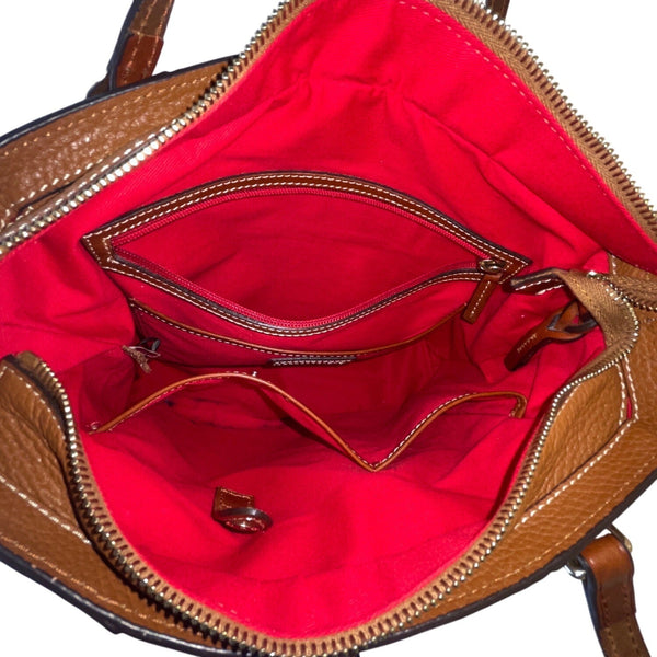 Dooney & Bourke Tan Brown Pebbled Leather Gold Accents Double Strap Shoulder Bag