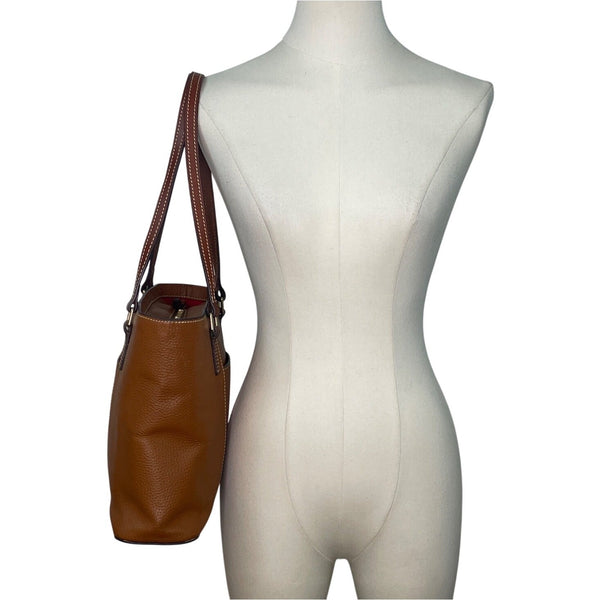 Dooney & Bourke Tan Brown Pebbled Leather Gold Accents Double Strap Shoulder Bag