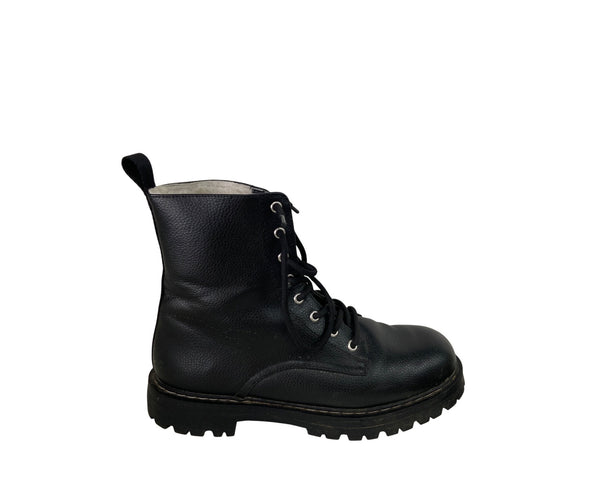 Black Leather Lace-Up Ankle Boots With Lug Sole For Men Size 40