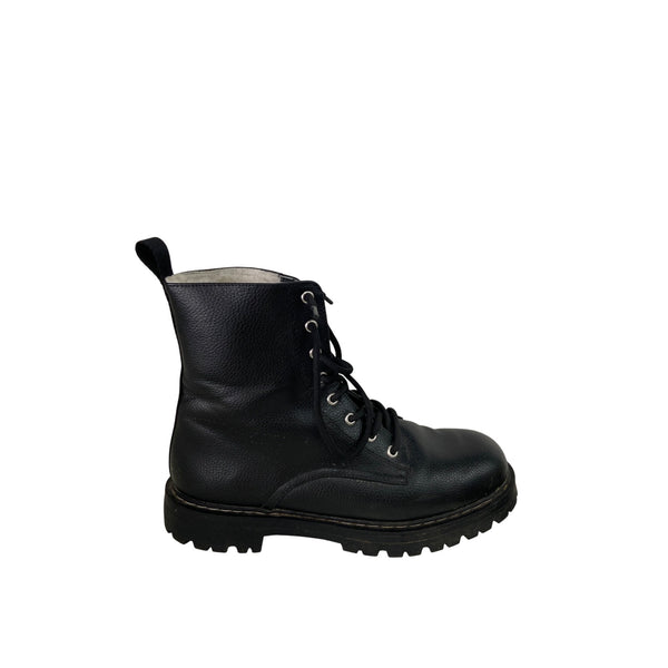 Black Leather Lace-Up Ankle Boots With Lug Sole For Men Size 40