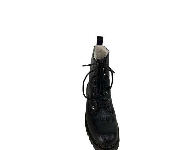 Black Leather Lace-Up Ankle Boots With Lug Sole For Men Size 40