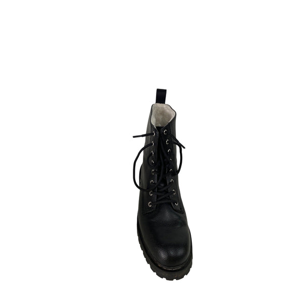 Black Leather Lace-Up Ankle Boots With Lug Sole For Men Size 40