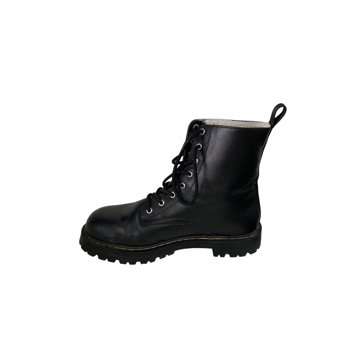 Black Leather Lace-Up Ankle Boots With Lug Sole For Men Size 40