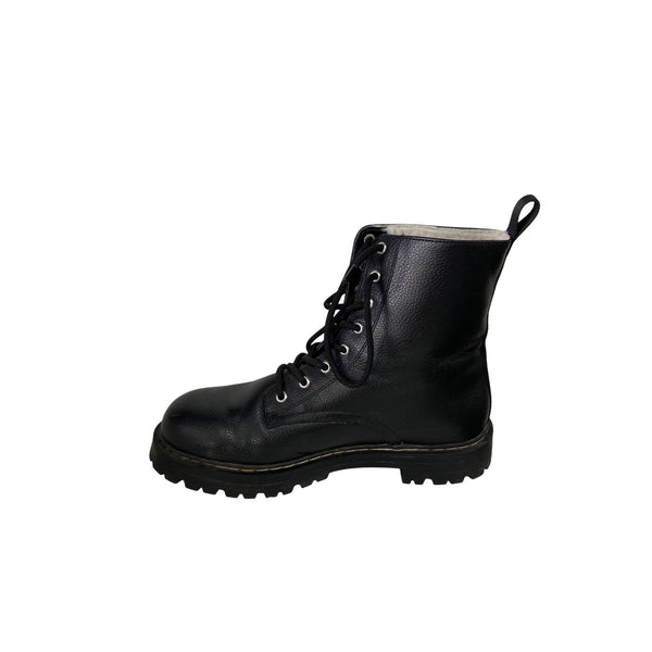 Black Leather Lace-Up Ankle Boots With Lug Sole For Men Size 40