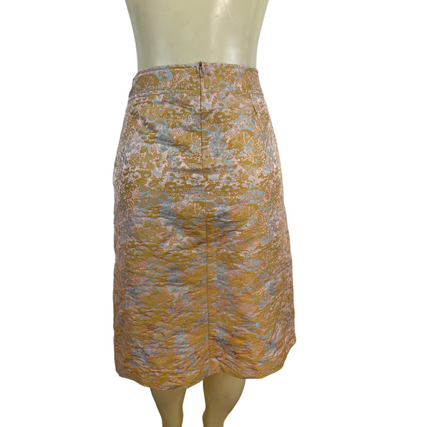 Barneys New York Brocade Gold & Blue Floral Skirt Back Zip Closure Size 40