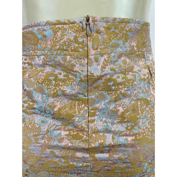Barneys New York Brocade Gold & Blue Floral Skirt Back Zip Closure Size 40