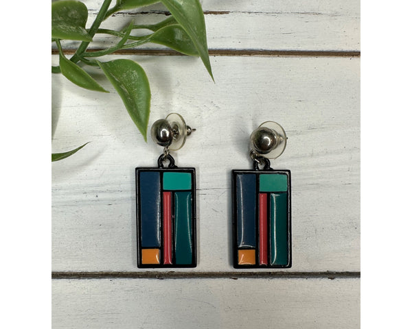 80s Inspired Rectangular Artistic Earrings