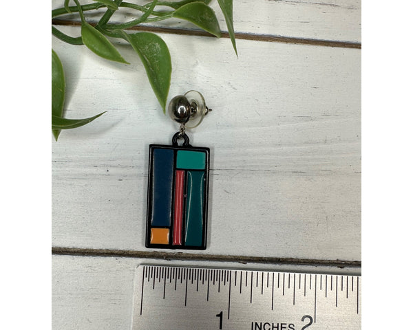 80s Inspired Rectangular Artistic Earrings