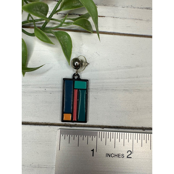 80s Inspired Rectangular Artistic Earrings