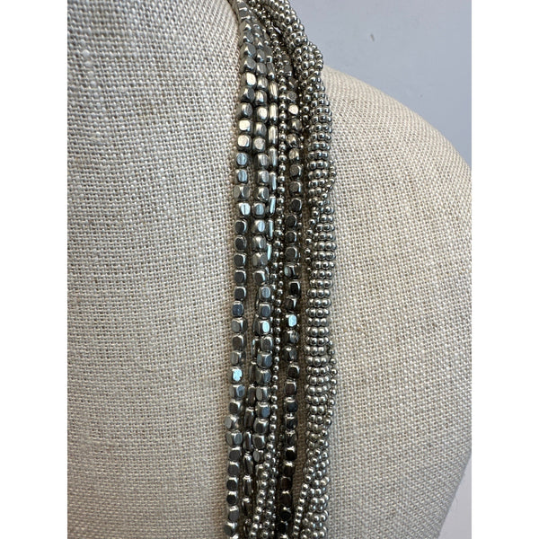 Vintage Multi Strand Metal Beads Silver Tone Chain Necklace - 37in
