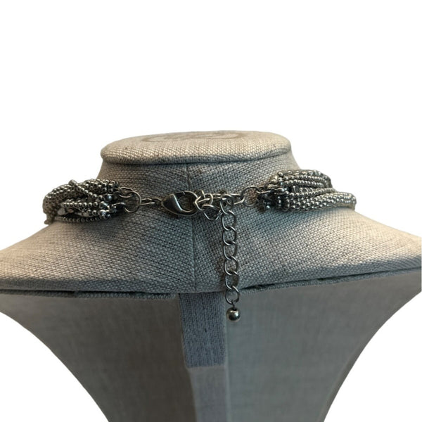Vintage Multi Strand Metal Beads Silver Tone Chain Necklace - 37in