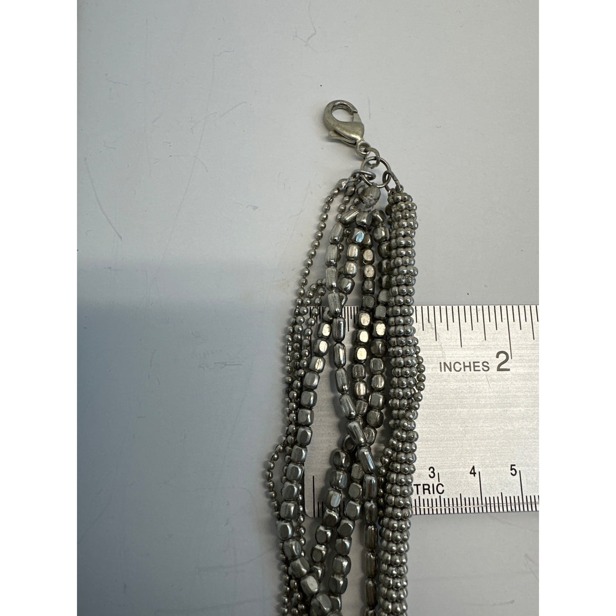 Vintage Multi Strand Metal Beads Silver Tone Chain Necklace - 37in