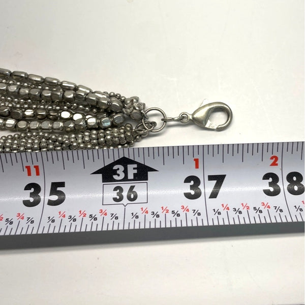 Vintage Multi Strand Metal Beads Silver Tone Chain Necklace - 37in