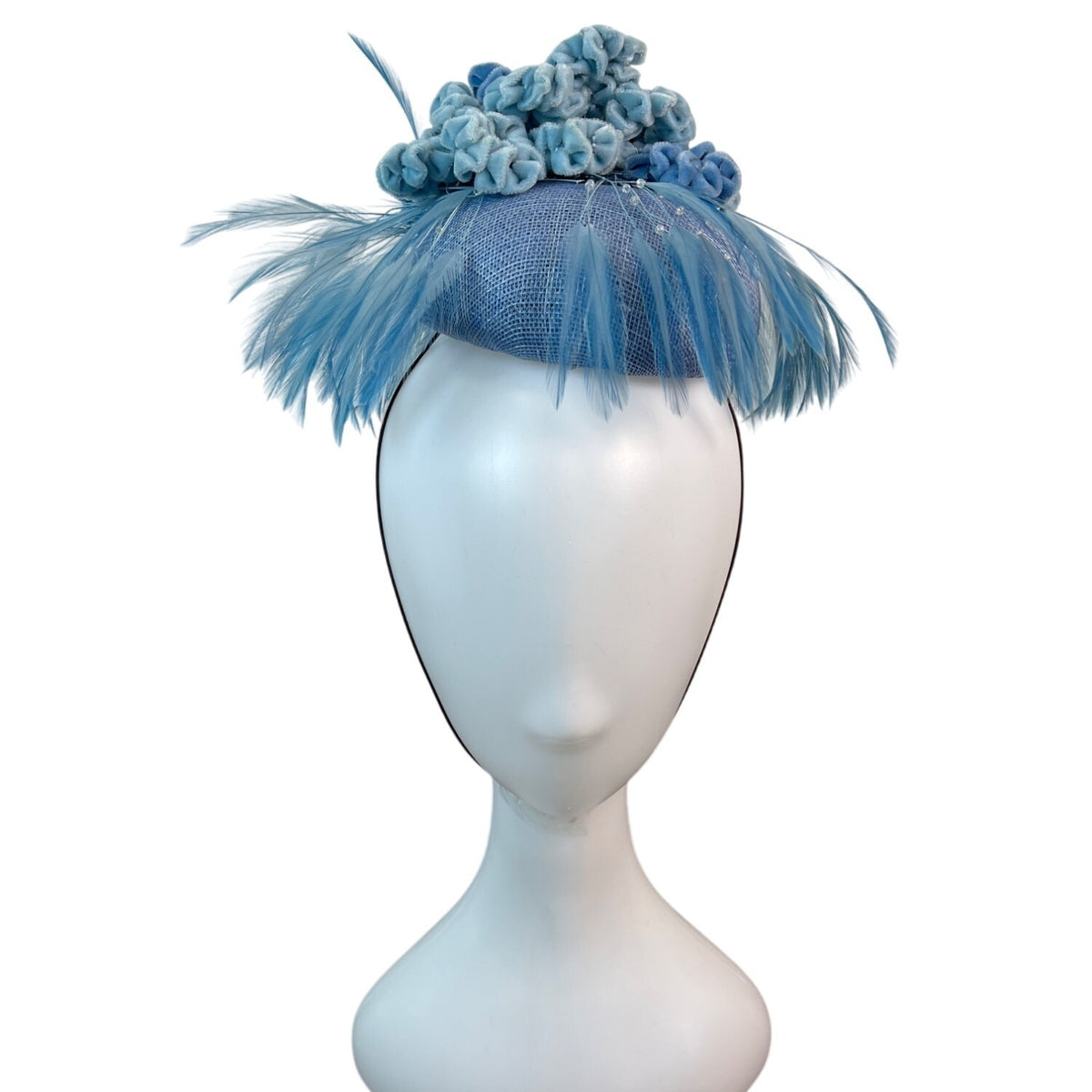 Prado Women's Blue Faux Feathers With Chin Loop Fascinator Hat