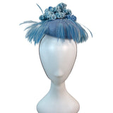 Prado Women's Blue Faux Feathers With Chin Loop Fascinator Hat