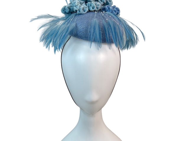 Prado Women's Blue Faux Feathers With Chin Loop Fascinator Hat