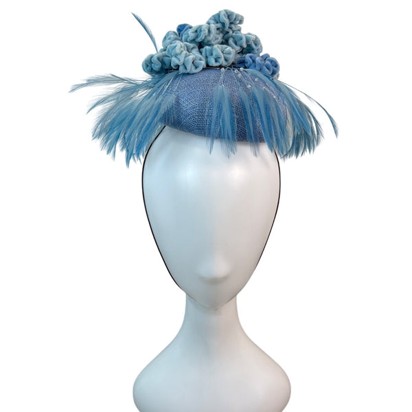 Prado Women's Blue Faux Feathers With Chin Loop Fascinator Hat