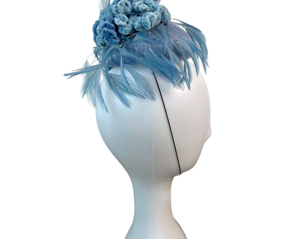 Prado Women's Blue Faux Feathers With Chin Loop Fascinator Hat