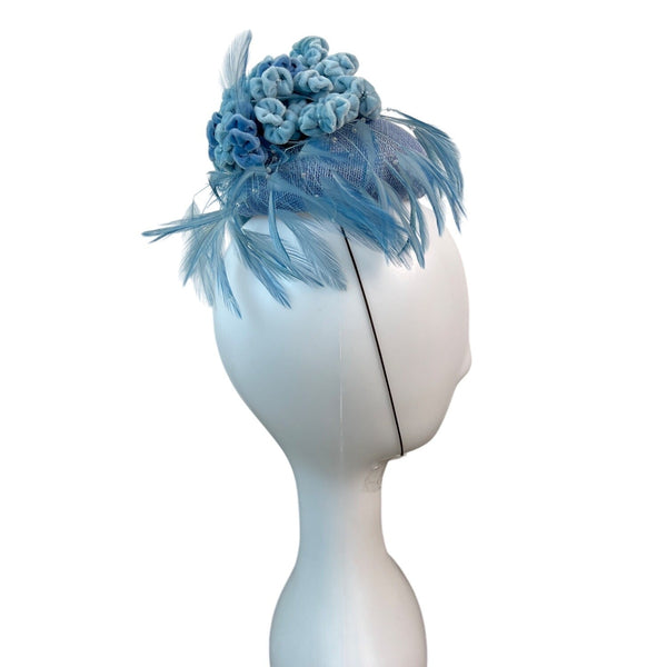 Prado Women's Blue Faux Feathers With Chin Loop Fascinator Hat