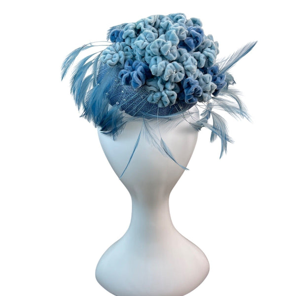 Prado Women's Blue Faux Feathers With Chin Loop Fascinator Hat
