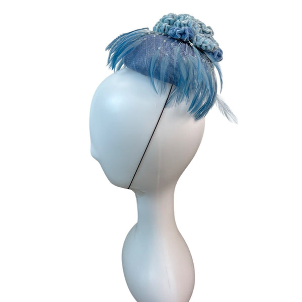 Prado Women's Blue Faux Feathers With Chin Loop Fascinator Hat