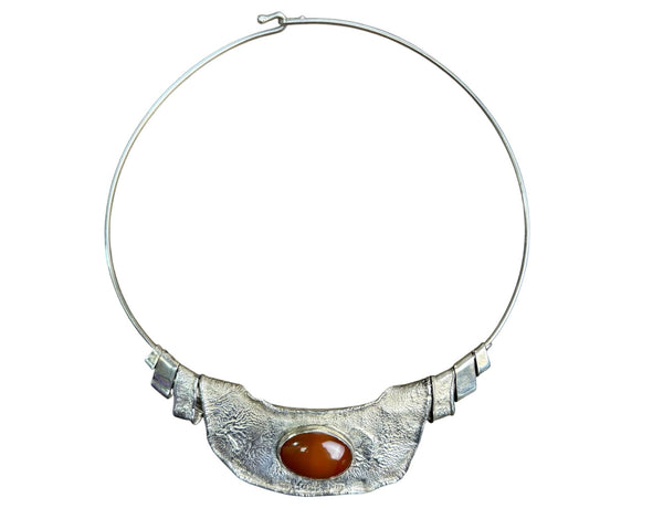 Sterling Silver Womens Handmade Necklace With Carnelian Stone Pendant Adjustable Chain