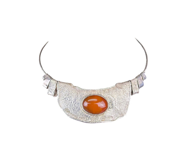 Sterling Silver Womens Handmade Necklace With Carnelian Stone Pendant Adjustable Chain