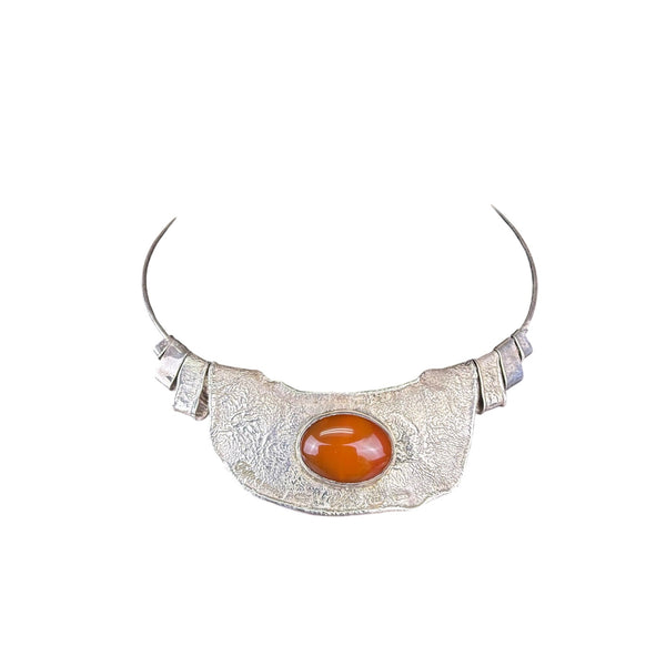 Sterling Silver Womens Handmade Necklace With Carnelian Stone Pendant Adjustable Chain
