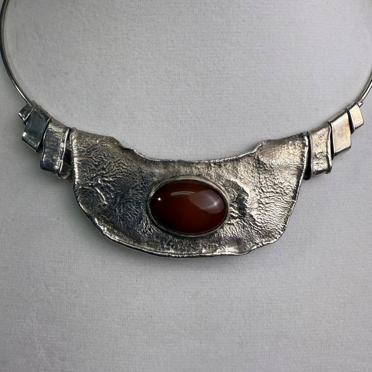 Sterling Silver Womens Handmade Necklace With Carnelian Stone Pendant Adjustable Chain