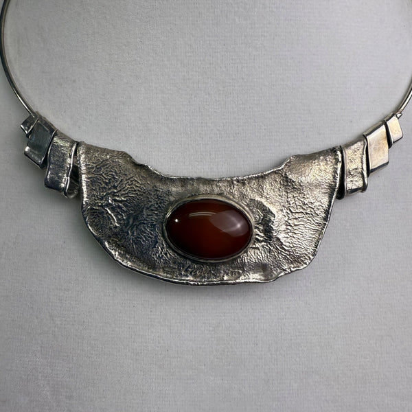 Sterling Silver Womens Handmade Necklace With Carnelian Stone Pendant Adjustable Chain