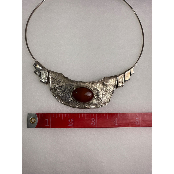 Sterling Silver Womens Handmade Necklace With Carnelian Stone Pendant Adjustable Chain