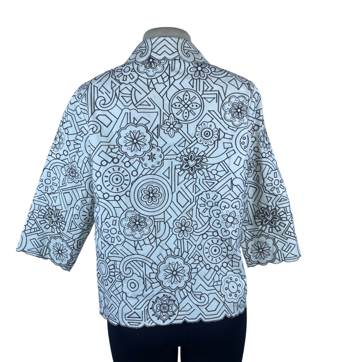 Draper’s & Damon’s Women’s White Black Cotton Floral Embroidered Jacket Sz L