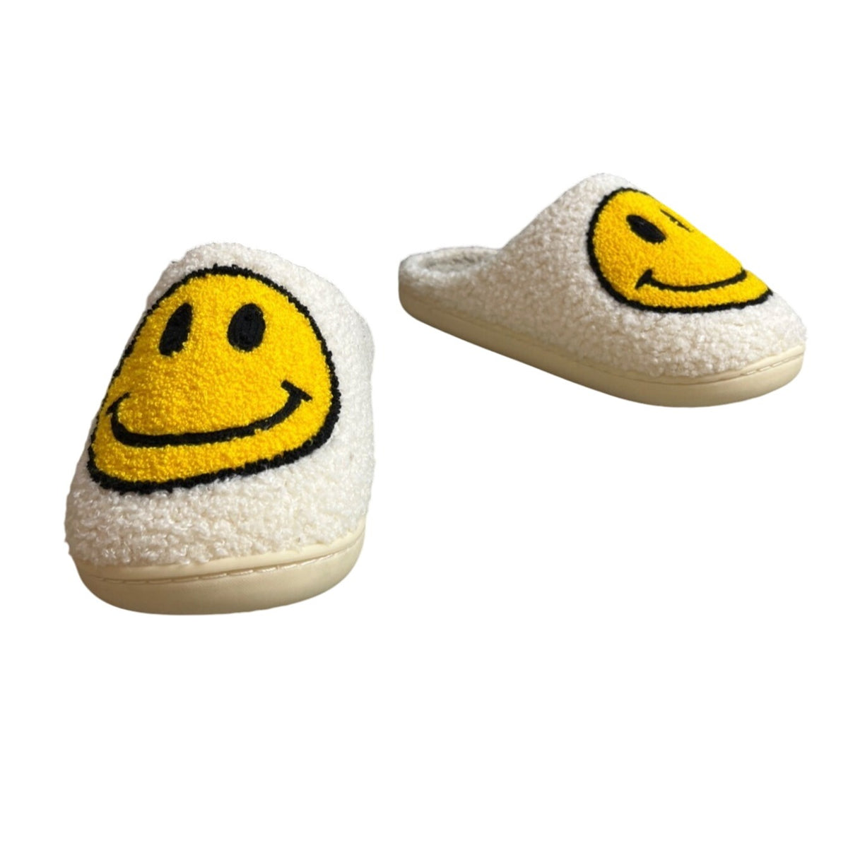 Unbranded Women's White Faux Fur Happy Face Clog Shoes Sz 41- 42