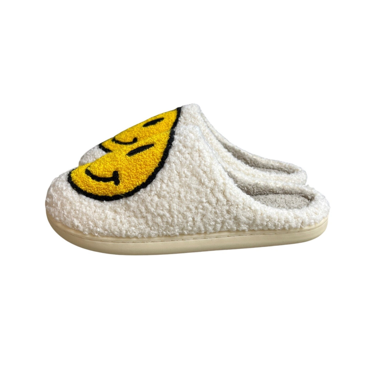 Unbranded Women's White Faux Fur Happy Face Clog Shoes Sz 41- 42