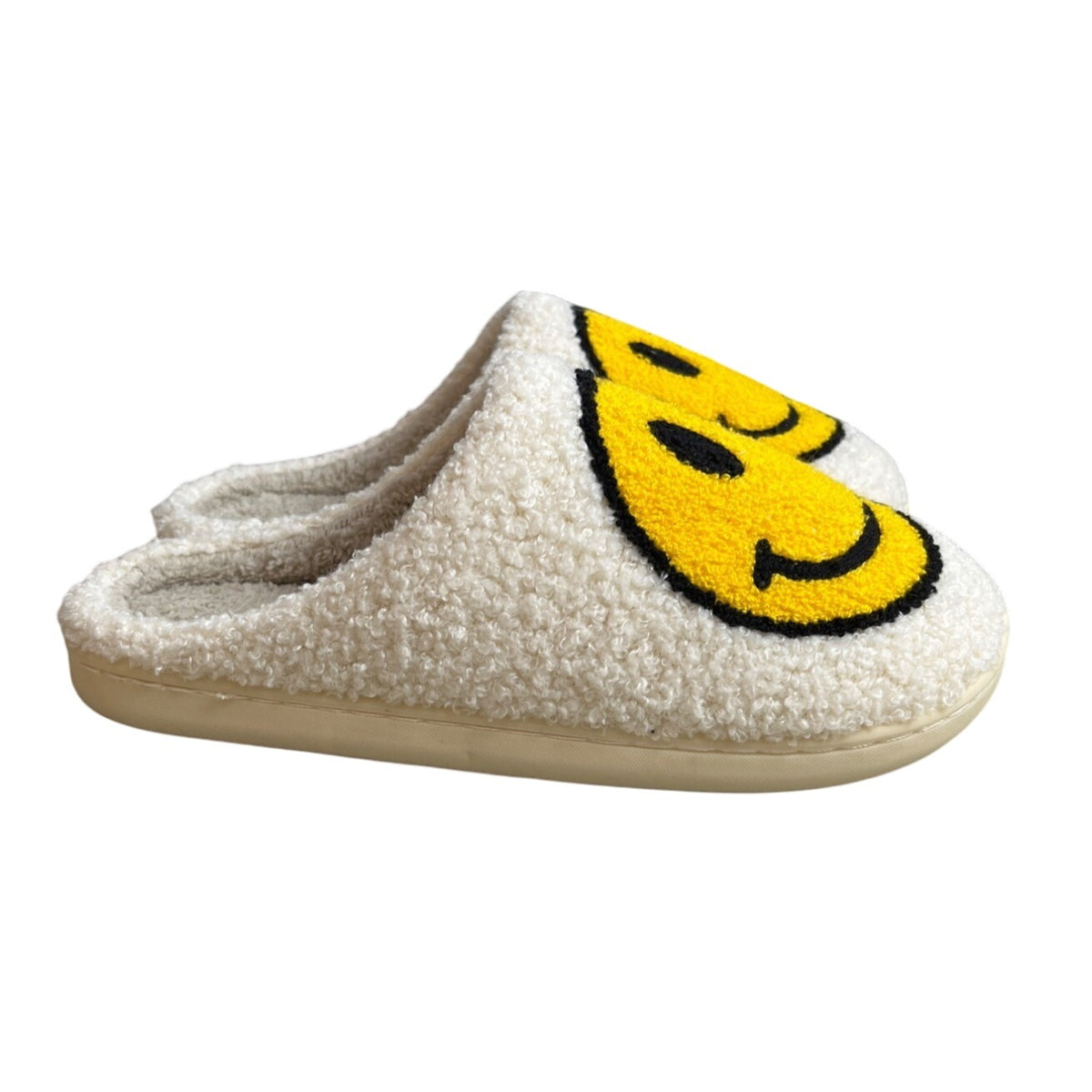 Unbranded Women's White Faux Fur Happy Face Clog Shoes Sz 41- 42
