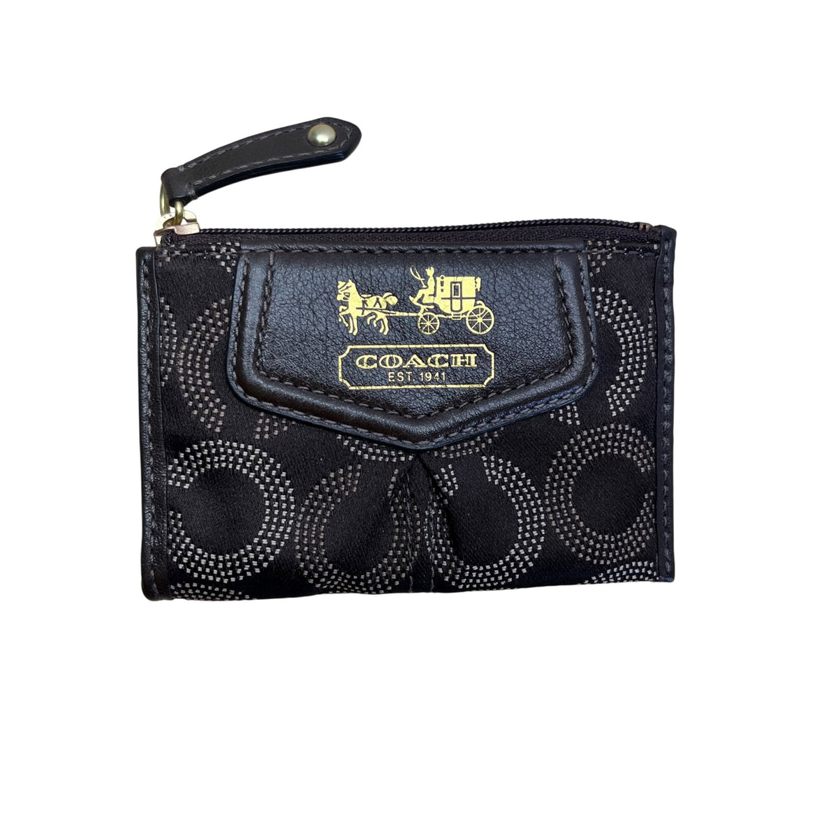 Coach Brown Signature C Print Fabric & Leather Small Zip Coin Wallet