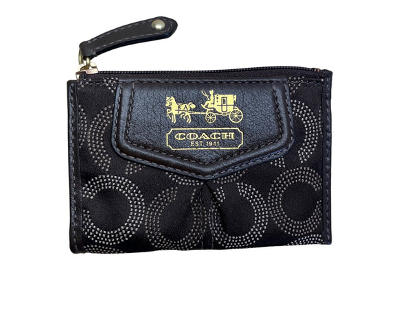 Coach Brown Signature C Print Fabric & Leather Small Zip Coin Wallet