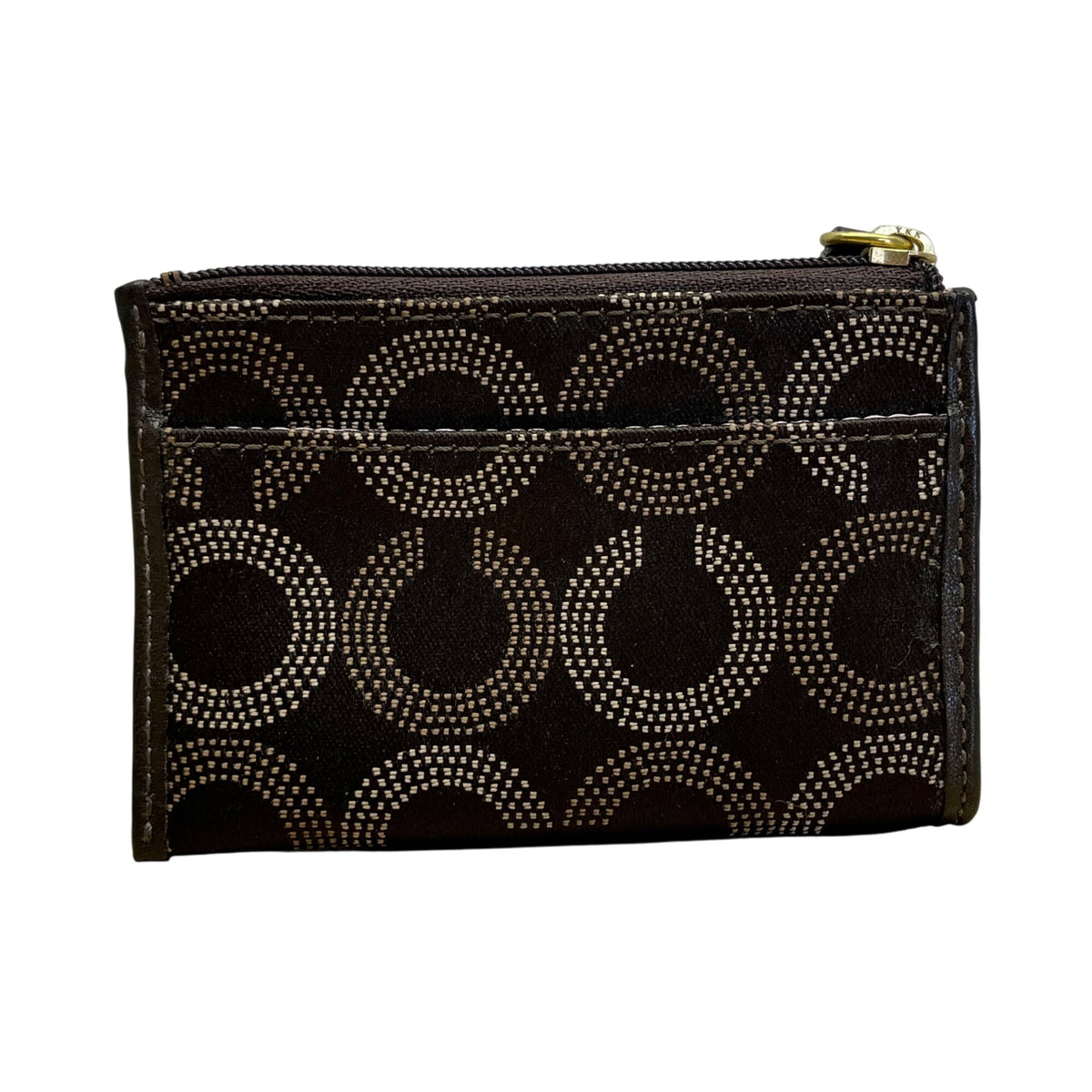 Coach Brown Signature C Print Fabric & Leather Small Zip Coin Wallet