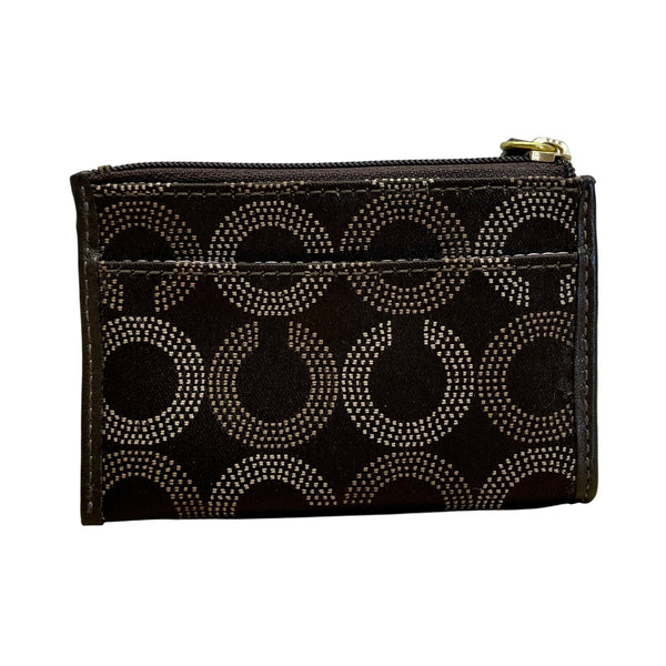 Coach Brown Signature C Print Fabric & Leather Small Zip Coin Wallet