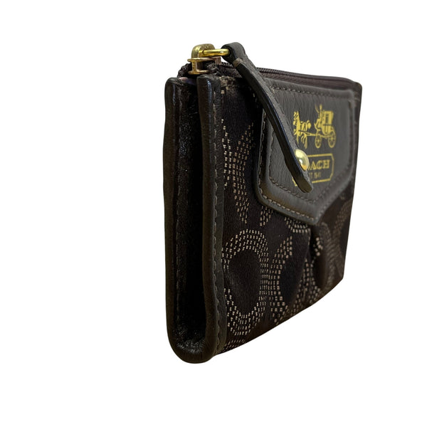 Coach Brown Signature C Print Fabric & Leather Small Zip Coin Wallet